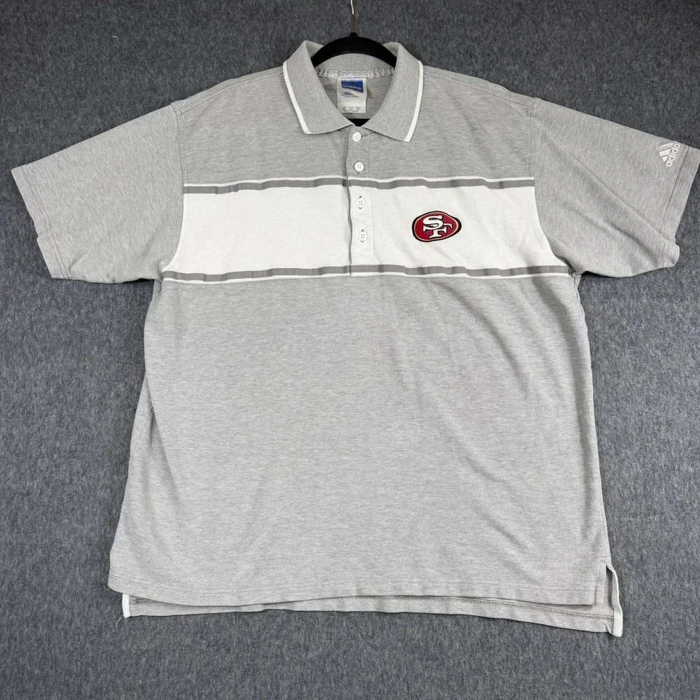 Adidas Polo Shirt Men XL Gray San Francisco 49ers Colorblock Short Sleeve NFL